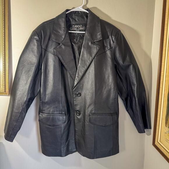 🧥 Vintage Leather Gallery Black Genuine Leather Blazer/Jacket - Picture 1 of 8